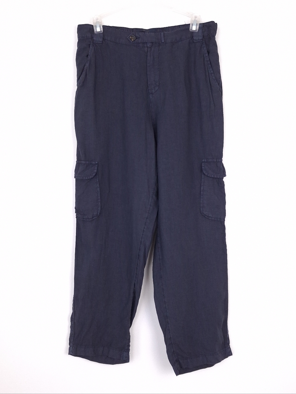 Rachel Roy linen cargo pants ankle crop utility beach coastal summer navy blue